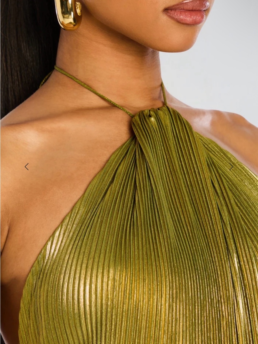 Retrofete Metallic Gold Halter Maxi Gown with High Slit - Picture 2 of 5